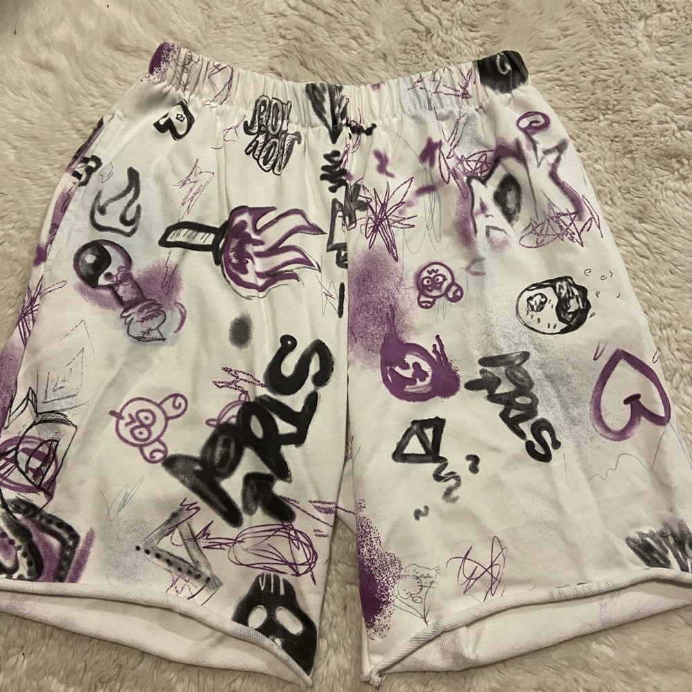 ADIKA women’s shorts purple comfortable long relaxed soft graphic print
